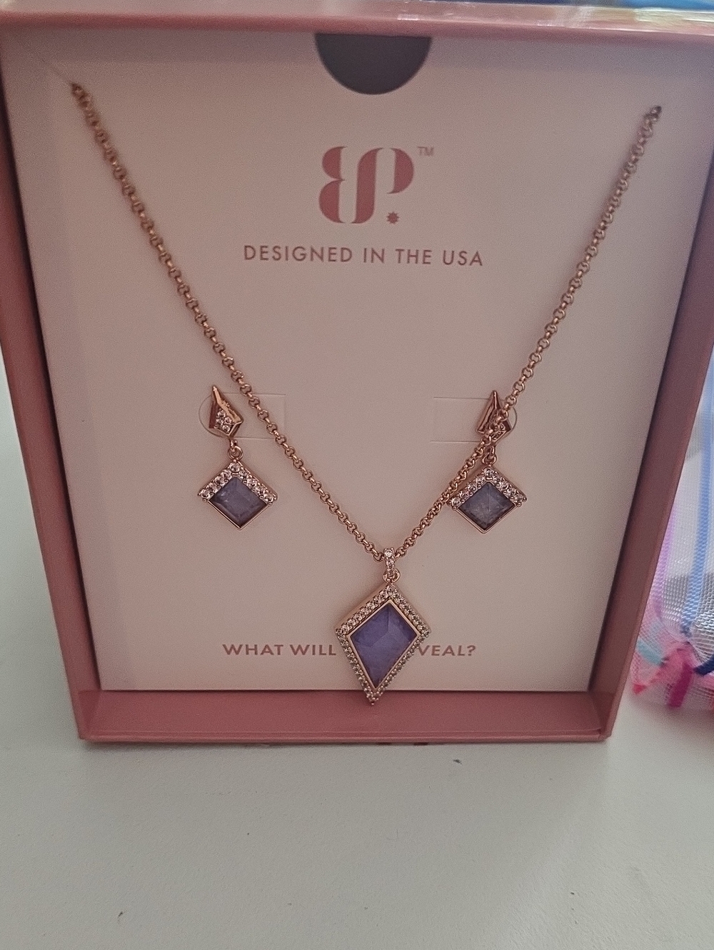 bp Rose Gold-Tone Necklace and Earrings with Purple Stones
